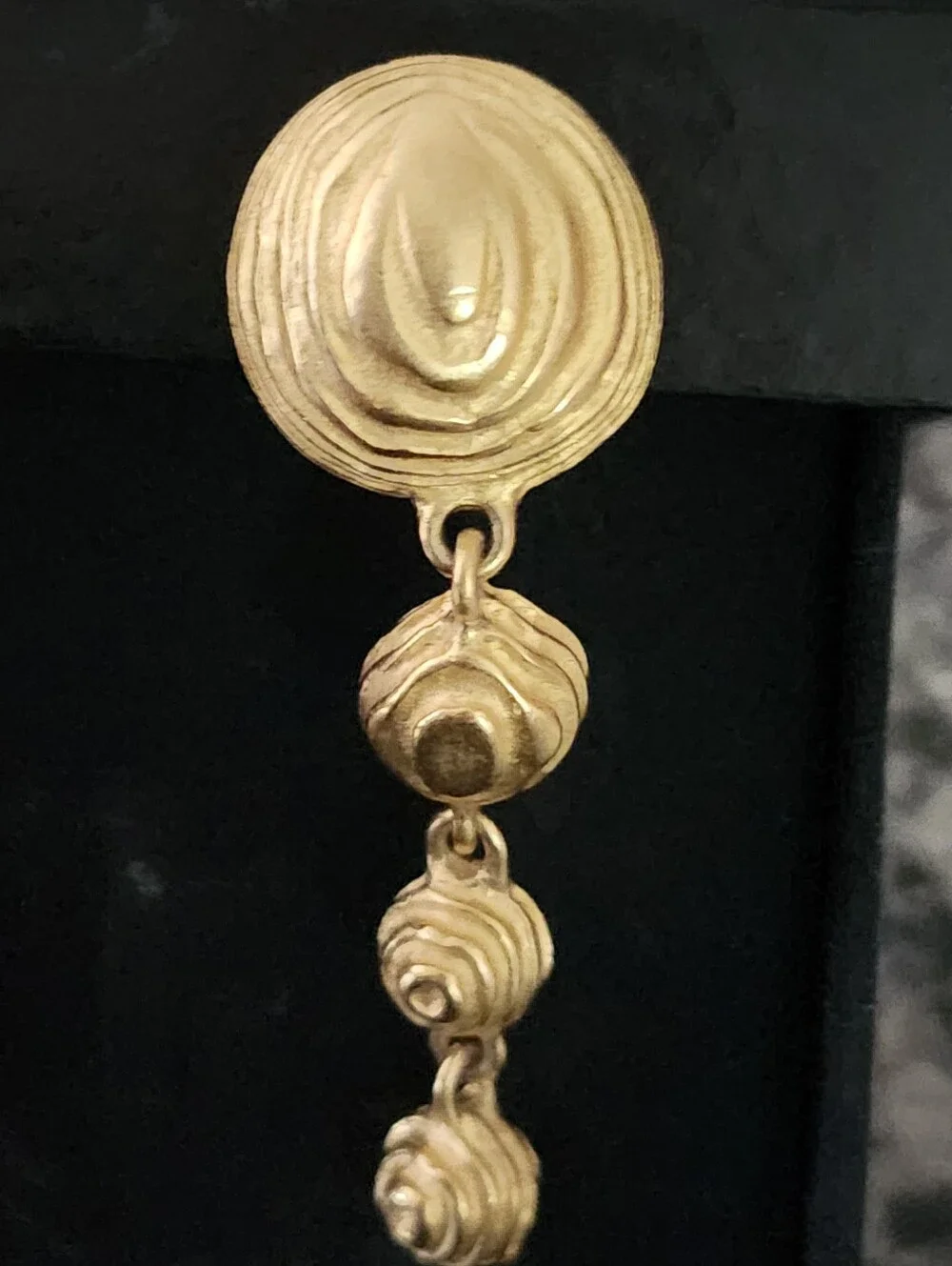 Signed Givenchy Brutalist Runway Long Dangle Drop Gold Tone Textured Earrings